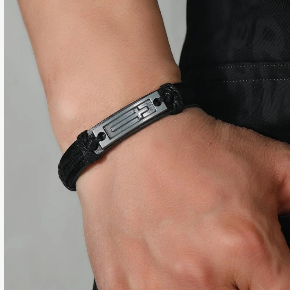 Men or‎ Womens Cross Leather Adjustable Jesus Draw String Religious Bracelet